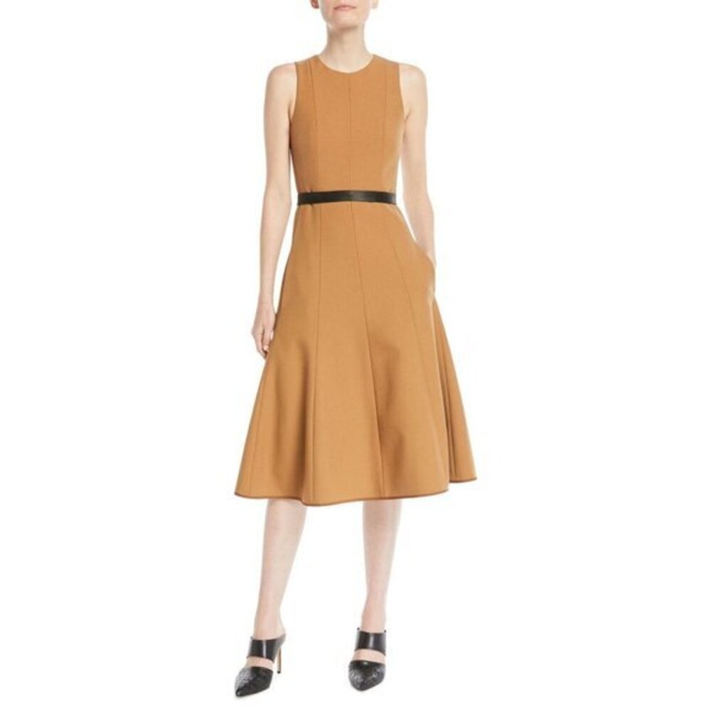 Narciso Rodriguez Camel Twill Sleeveless Fit-and-Flare Midi Dress Sz 38 IT NWT